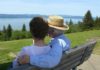 couple on bench in summer