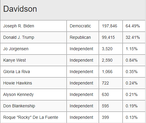 davidson county presidential election results
