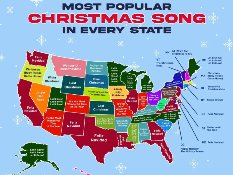 most popular christmas songs by state