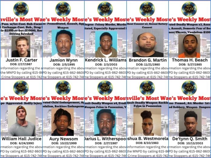 Nashville’s Weekly Most Wanted as of March 28, 2023