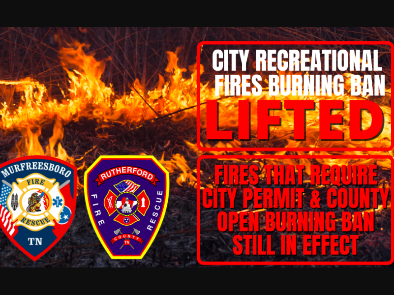 City of Murfreesboro Ban on Recreational Fires Lifted; Still in Effect