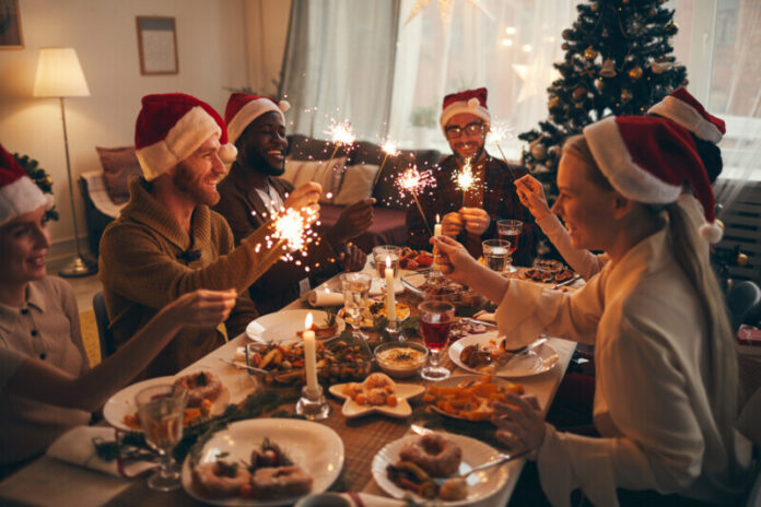 Friends Celebrating Christmas Together Holiday home furnishing tips