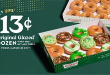 Krispy Kreme Friday the 13th Deal: 13-Cent Dozen Krispy Kreme, Friday the 13th, doughnut deals, St. Patrick's Day, fast food deals